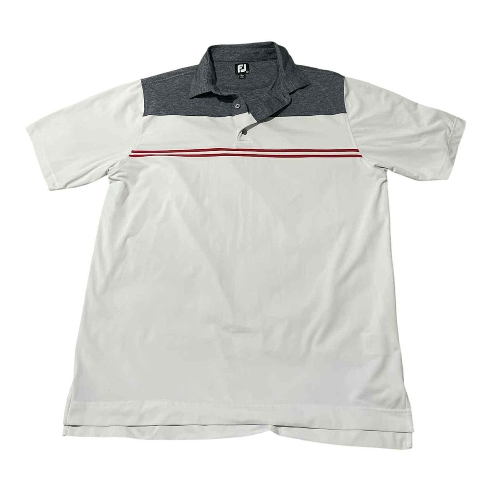 FootJoy Polo Shirt Mens XL White Gray Colorblock Red Stripe Golf‎ Performance